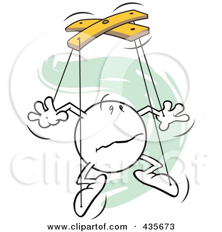 Royalty-Free (RF) Clipart Illustration of a Confused Moodie Character Puppet Over Green Squiggles by Johnny Sajem