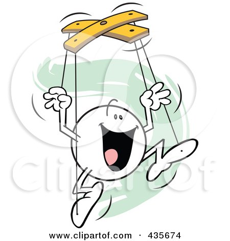 Royalty-Free (RF) Clipart Illustration of a Joyful Moodie Character Puppet Over Green Squiggles by Johnny Sajem