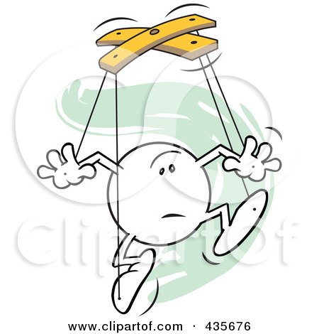 Royalty-Free (RF) Clipart Illustration of an Unsure Moodie Character Puppet Over Green Squiggles by Johnny Sajem