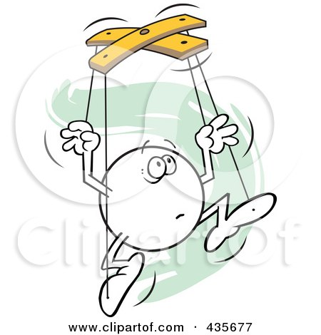 Royalty-Free (RF) Clipart Illustration of a Perplexed Moodie Character Puppet Over Green Squiggles by Johnny Sajem