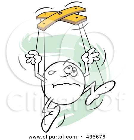 Royalty-Free (RF) Clipart Illustration of a Sad Moodie Character Puppet Over Green Squiggles by Johnny Sajem
