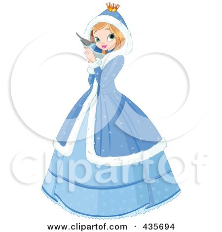 Royalty-Free (RF) Clipart Illustration of a Winter Princess Holding A Blue Bird by Pushkin
