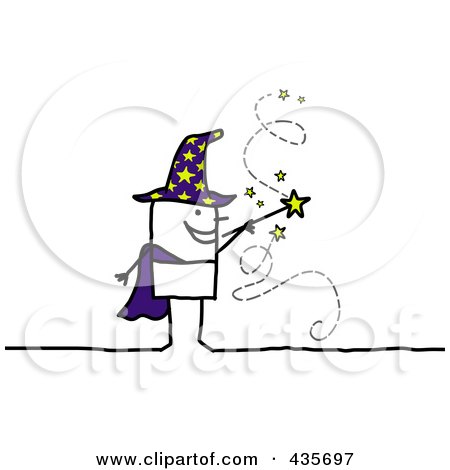 Royalty-Free (RF) Clipart Illustration of a Stick Wizard Waving A Magic Wand by NL shop