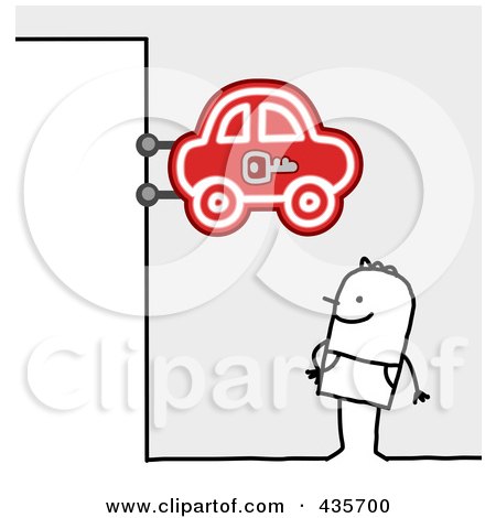 Royalty-Free (RF) Clipart Illustration of a Stick Man Standing Under A Car Sign by NL shop