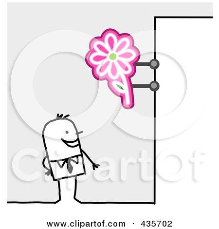 Royalty-Free (RF) Clipart Illustration of a Stick Man Standing Under A Florist Sign by NL shop