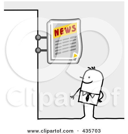 Royalty-Free (RF) Clipart Illustration of a Stick Man Standing Under A News Sign by NL shop