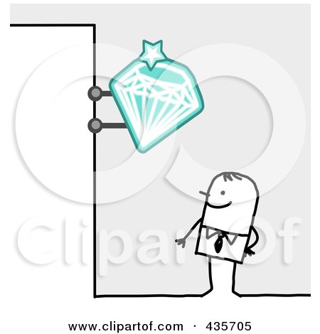 Royalty-Free (RF) Clipart Illustration of a Stick Man Standing Under A Jeweler Diamond Sign by NL shop
