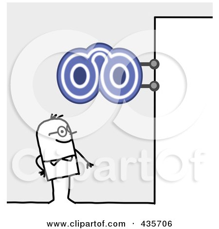 Royalty-Free (RF) Clipart Illustration of a Stick Man Standing Under A Glasses Sign by NL shop