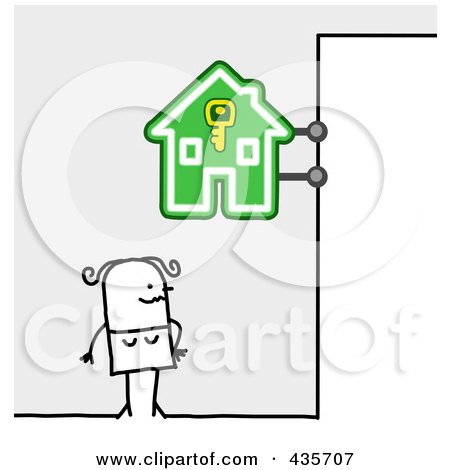 Royalty-Free (RF) Clipart Illustration of a Stick Woman Standing Under A Locksmith Sign by NL shop
