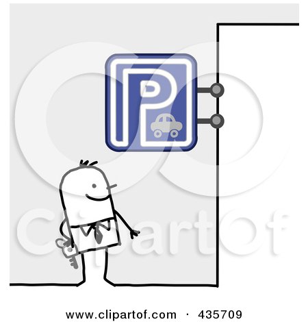 Royalty-Free (RF) Clipart Illustration of a Stick Man Standing Under A Parking Sign by NL shop