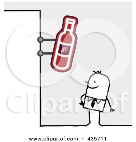 Royalty-Free (RF) Clipart Illustration of a Stick Man Standing Under A Wine Sign by NL shop