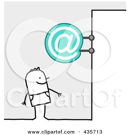 Royalty-Free (RF) Clipart Illustration of a Stick Man Standing Under An Email Sign by NL shop