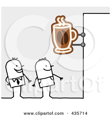Royalty-Free (RF) Clipart Illustration of Stick Men Standing Under A Cafe Sign by NL shop