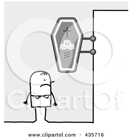 Royalty-Free (RF) Clipart Illustration of a Stick Man Standing Under A Funeral Sign by NL shop