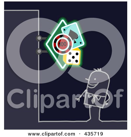 Royalty-Free (RF) Clipart Illustration of a Stick Man Standing Under A Casino Sign by NL shop