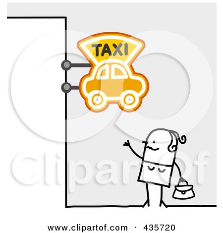 Royalty-Free (RF) Clipart Illustration of a Stick Woman Standing Under A Taxi Sign by NL shop