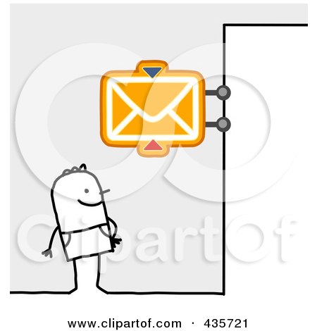 Royalty-Free (RF) Clipart Illustration of a Stick Man Standing Under A PO Box Sign by NL shop