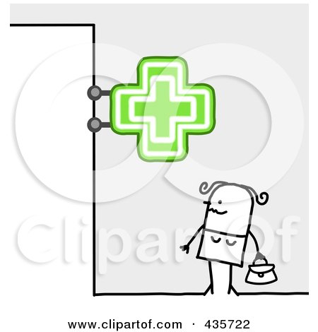 Royalty-Free (RF) Clipart Illustration of a Stick Woman Standing Under A Medical Sign by NL shop