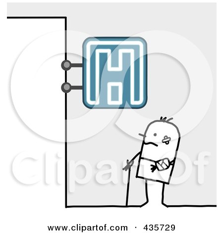 Royalty-Free (RF) Clipart Illustration of a Stick Man Standing Under A Hospital Sign by NL shop