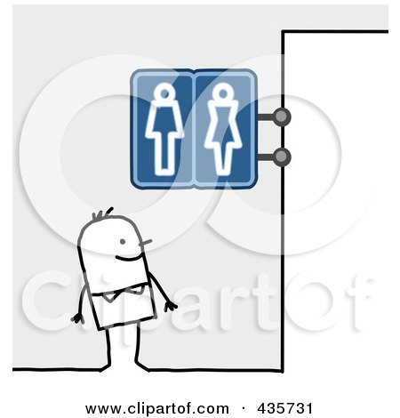 Royalty-Free (RF) Clipart Illustration of a Stick Man Standing Under Restroom Signs by NL shop
