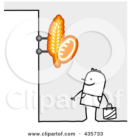 Royalty-Free (RF) Clipart Illustration of a Stick Man Standing Under A Bakery Sign by NL shop