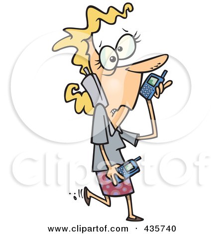 Royalty-Free (RF) Clipart Illustration of a Stressed Blond Businesswoman Talking On Multiple Phones by toonaday