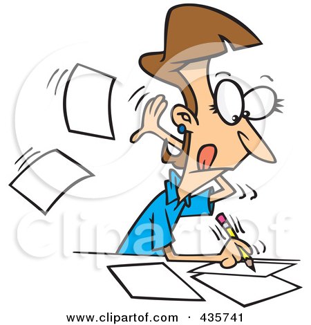 Royalty-Free (RF) Clipart Illustration of a Fast Female Author Writing On Pages by toonaday