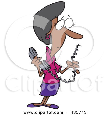 Royalty-Free (RF) Clipart Illustration of a Black Businesswoman Holding A Landline Phone With A Cut Cord by toonaday