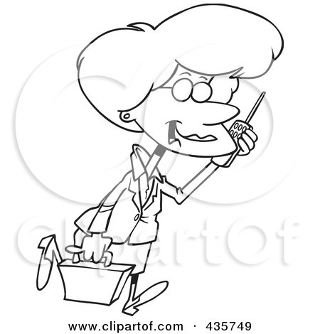 Royalty-Free (RF) Clipart Illustration of a Line Art Design Of A Pleasant Businesswoman Walking And Talking On A Cell Phone by toonaday
