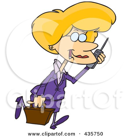 Royalty-Free (RF) Clipart Illustration of a Pleasant Blond Businesswoman Walking And Talking On A Cell Phone by toonaday