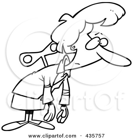 Royalty-Free (RF) Clipart Illustration of a Line Art Design Of An Exhausted Wind Up Businesswoman by toonaday