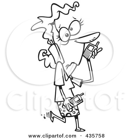Royalty-Free (RF) Clipart Illustration of a Line Art Design Of A Stressed Businesswoman Talking On Multiple Phones by toonaday