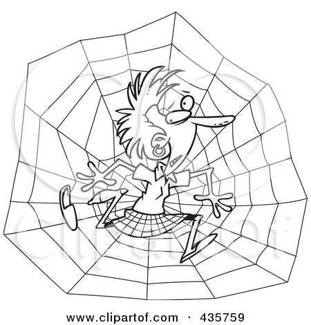 Royalty-Free (RF) Clipart Illustration of a Line Art Design Of A Businesswoman Caught In A Web by toonaday