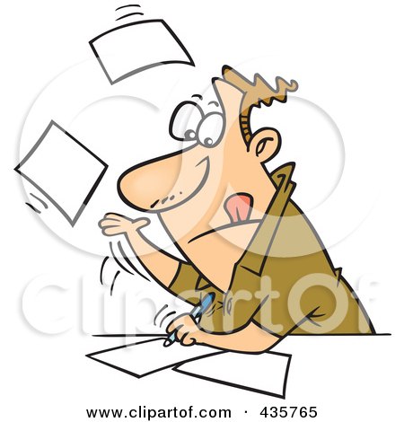 Royalty-Free (RF) Clipart Illustration of a Caucasian Businessman Speeding Through Paperwork by toonaday