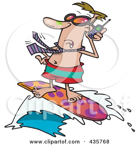 Royalty-Free (RF) Clipart Illustration of a Caucasian Businessman Talking On A Cell Phone While Surfing by toonaday