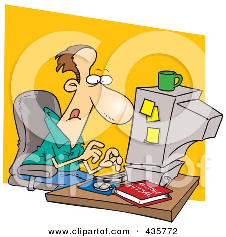 Royalty-Free (RF) Clipart Illustration of a Caucasian Businessman Learning HTML On A Computer by toonaday