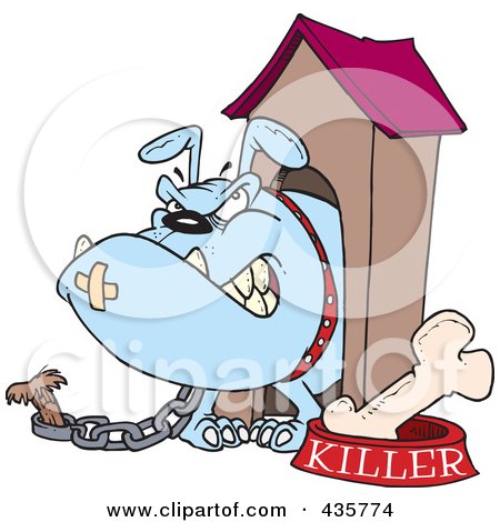 Royalty-Free (RF) Clipart Illustration of an Aggressive Bulldog In His Dog House by toonaday