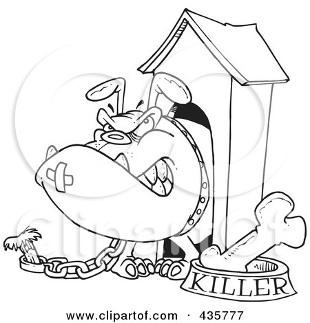 Royalty-Free (RF) Clipart Illustration of a Line Art Design Of An Aggressive Bulldog In His Dog House by toonaday