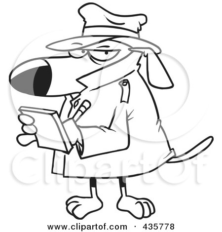 Royalty-Free (RF) Clipart Illustration of a Line Art Design Of A Watch Dog Detective Taking Notes by toonaday
