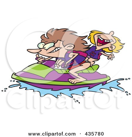 Royalty-Free (RF) Clipart Illustration of a Mother And Daughter Riding A Jet Ski by toonaday