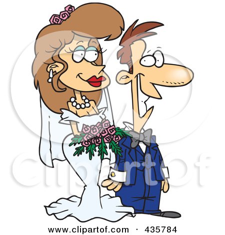 Royalty-Free (RF) Clipart Illustration of a Pleased Caucasian Wedding Couple by toonaday