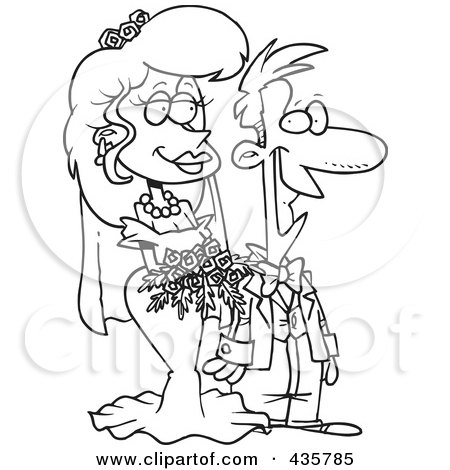 Royalty-Free (RF) Clipart Illustration of a Line Art Design Of A Pleased Wedding Couple by toonaday