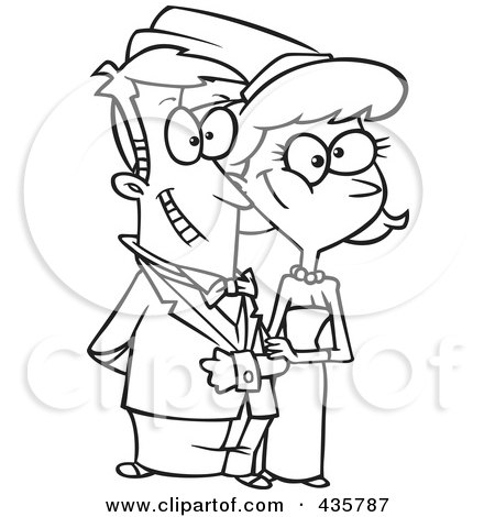 Royalty-Free (RF) Clipart Illustration of a Line Art Design Of A Happy Wedding Couple by toonaday