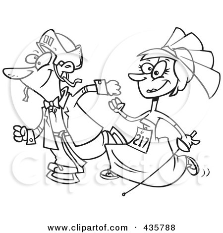 Royalty-Free (RF) Clipart Illustration of a Line Art Design Of A Wedding Couple Running In A Race by toonaday