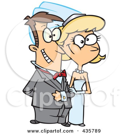 Royalty-Free (RF) Clipart Illustration of a Happy Caucasian Wedding Couple by toonaday