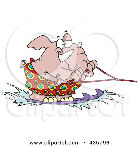 Royalty-Free (RF) Clipart Illustration of a Pink Waterskiing Elephant by toonaday