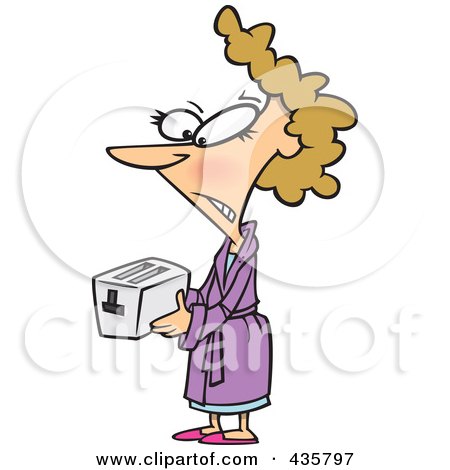 Royalty-Free (RF) Clipart Illustration of a Displeased Woman Holding A Toaster Given To Her As A Gift by toonaday