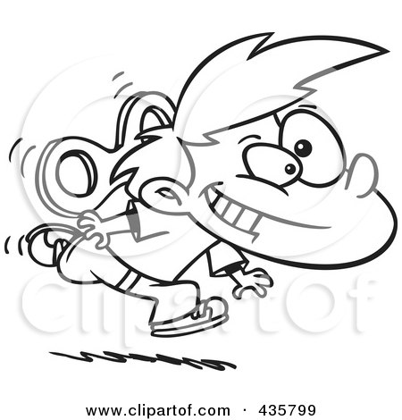 Royalty-Free (RF) Clipart Illustration of a Line Art Design Of A Wind Up Boy Running by toonaday