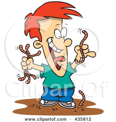 Royalty-Free (RF) Clipart Illustration of a Red Haired Boy Collecting Worms by toonaday