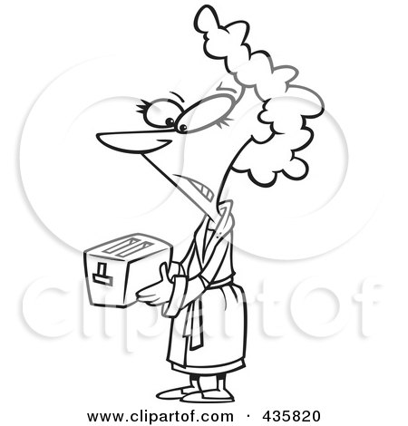 Royalty-Free (RF) Clipart Illustration of a Line Art Design Of A Disappointed Woman Holding A Toaster Given To Her As A Gift by toonaday